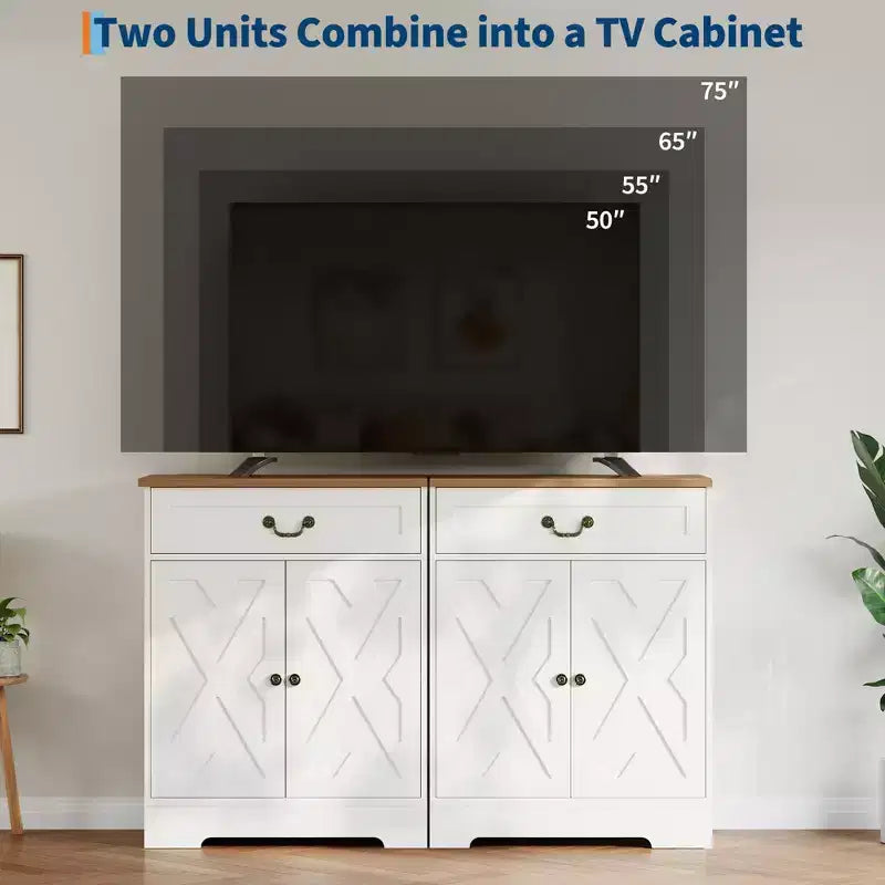 Meuble-bar à café de style champêtre avec 2 portes et un tiroir, buffet de rangement pour la cuisine, étagère réglable, capacité de 150 LB, montage facile pour la salle à manger