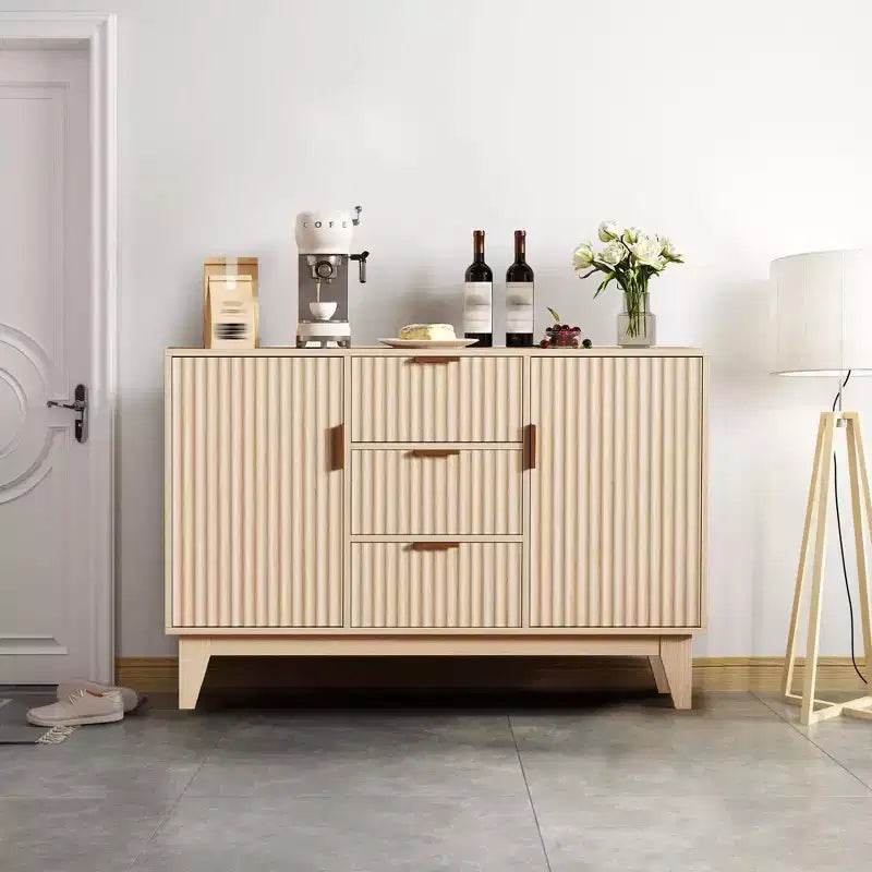 Aparador con puertas acanaladas, gran armario decorativo y de almacenamiento para cafetería de 47.2in, con 3 cajones y 2 puertas, para cocina, sala de estar y recibidor