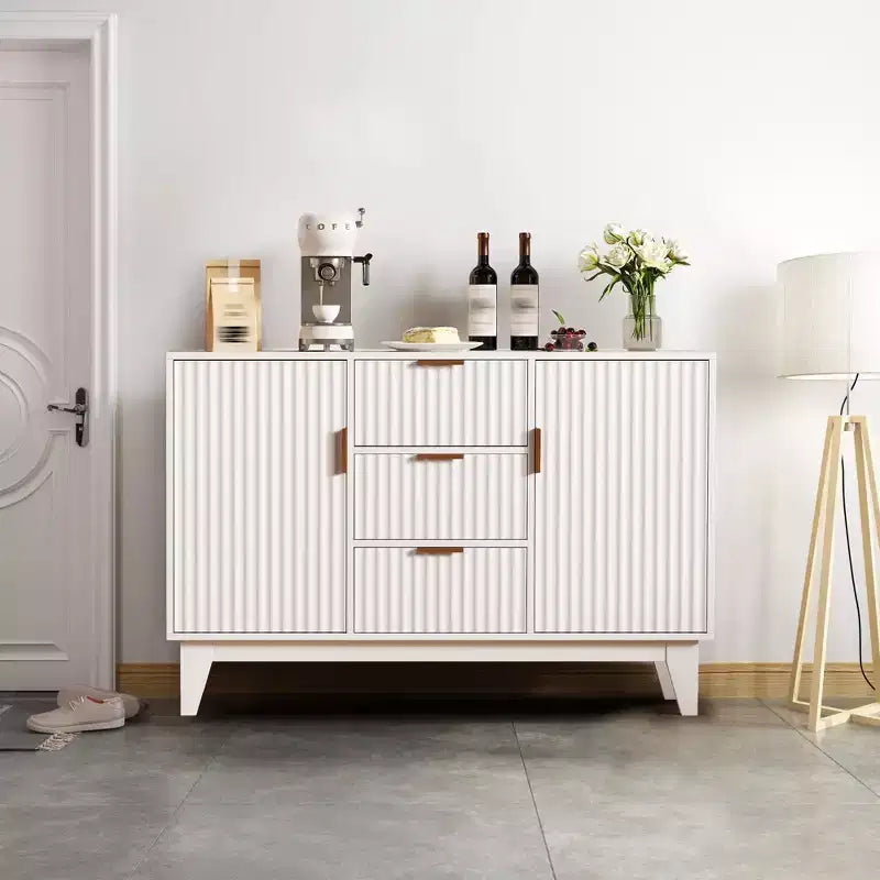 Aparador con puertas acanaladas, gran armario decorativo y de almacenamiento para cafetería de 47.2in, con 3 cajones y 2 puertas, para cocina, sala de estar y recibidor