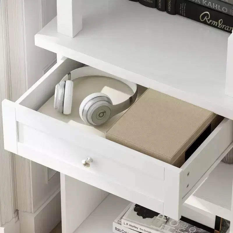 Grande vitrine et meuble de rangement blanc, étagères décoratives et tiroir, polyvalent pour la maison