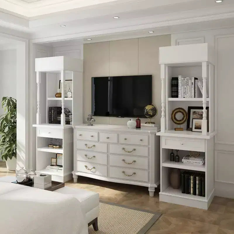 Grande vitrine et meuble de rangement blanc, étagères décoratives et tiroir, polyvalent pour la maison