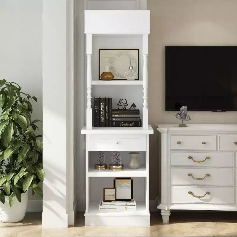 Grande vitrine et meuble de rangement blanc, étagères décoratives et tiroir, polyvalent pour la maison