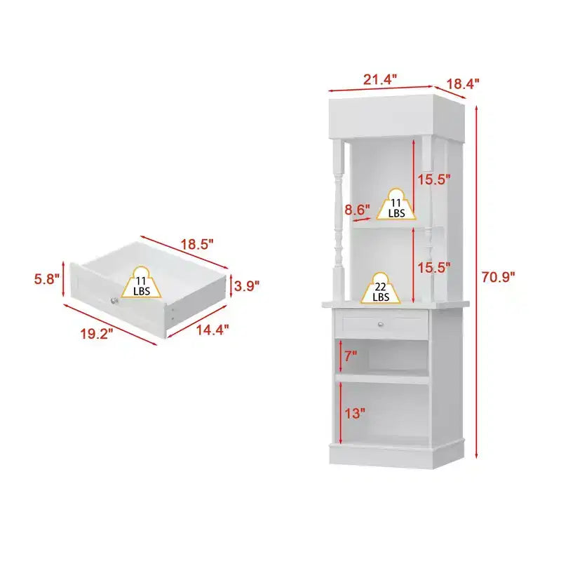 Grande vitrine et meuble de rangement blanc, étagères décoratives et tiroir, polyvalent pour la maison