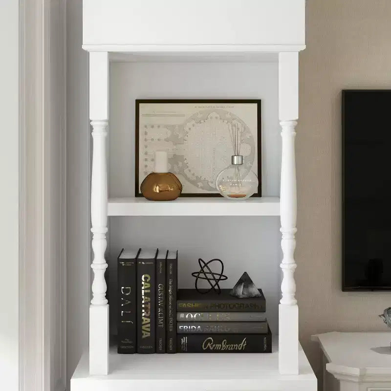 Grande vitrine et meuble de rangement blanc, étagères décoratives et tiroir, polyvalent pour la maison