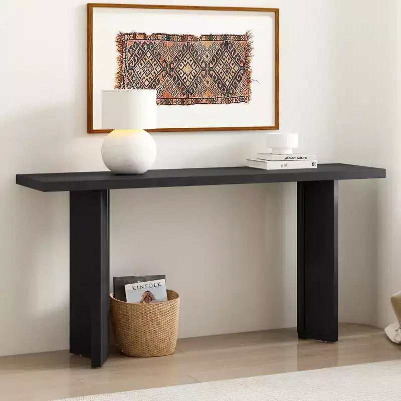 Mesa consola minimalista de madera con patas geométricas, mesa de entrada de estilo rústico para sala de estar y recibidor
