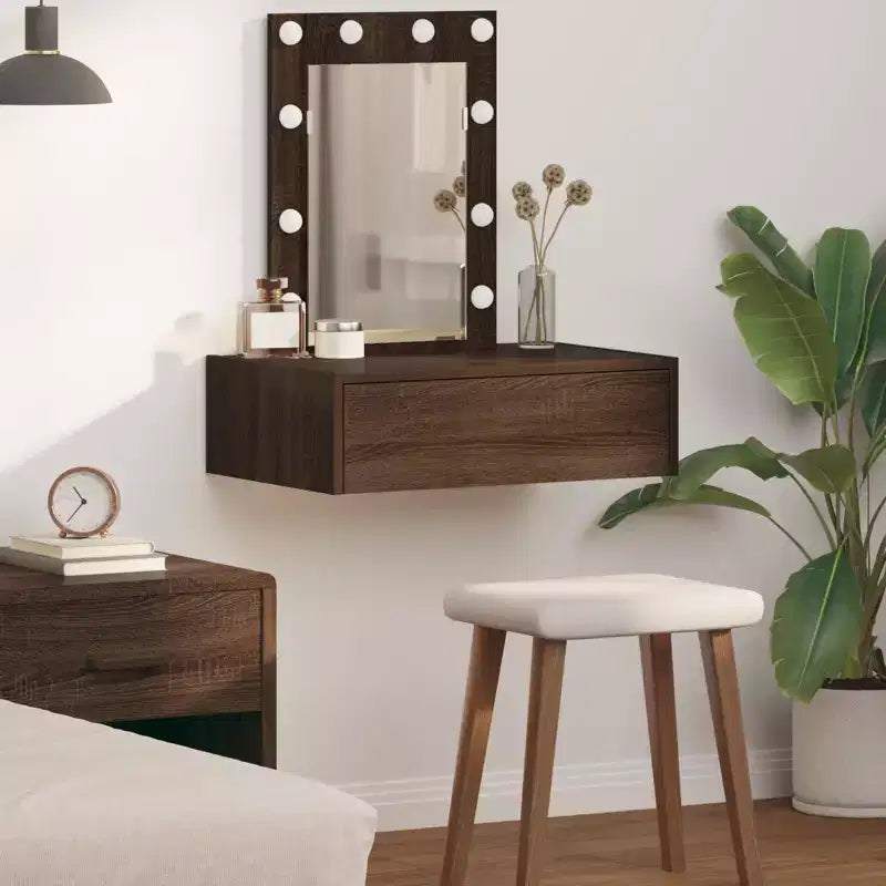 Coiffeuse moderne et minimaliste, élégante, avec miroir transparent et tiroirs de rangement astucieux, conçue pour l’organisation quotidienne