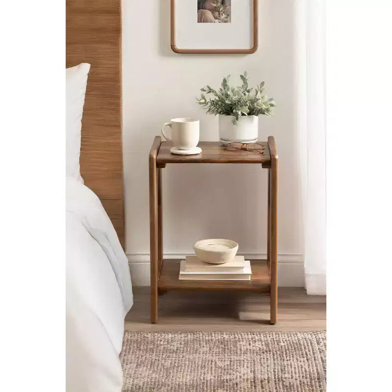 Table d’appoint en bois de style vieilli, 16x14x22, brun noyer
