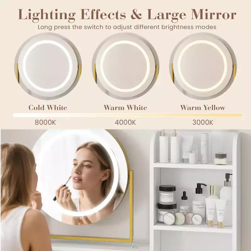 Coiffeuse avec miroir pivotant, miroir réglable, 2 tiroirs, étagères de rangement et tabouret pour la chambre