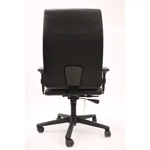 Sillas ergonómicas de oficina negras con altura ajustable de 46.6 in, asiento de cuero sintético y ruedas giratorias