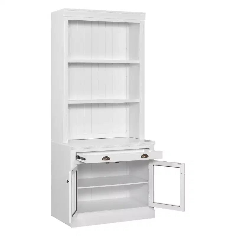 Estantería moderna con 2 puertas de vidrio, estante ajustable y cajón de almacenamiento