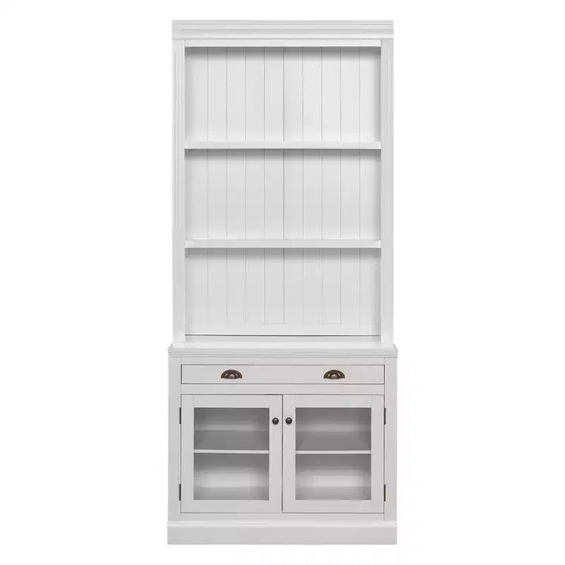 Estantería moderna con 2 puertas de vidrio, estante ajustable y cajón de almacenamiento