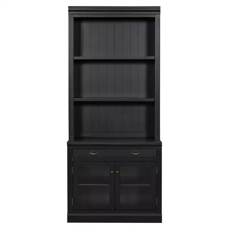 Estantería moderna con 2 puertas de vidrio, estante ajustable y cajón de almacenamiento