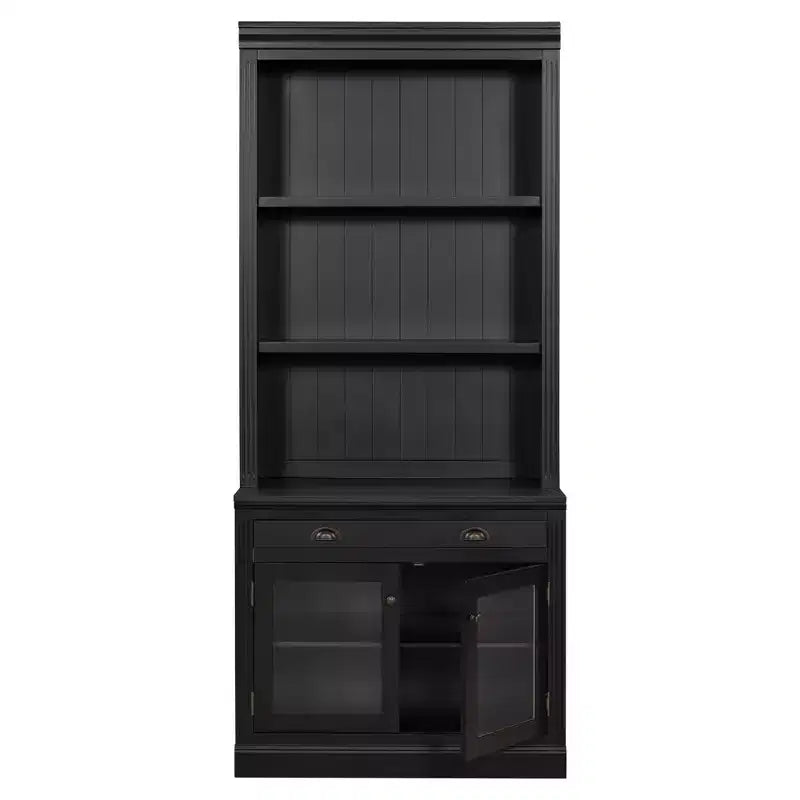 Estantería moderna con 2 puertas de vidrio, estante ajustable y cajón de almacenamiento