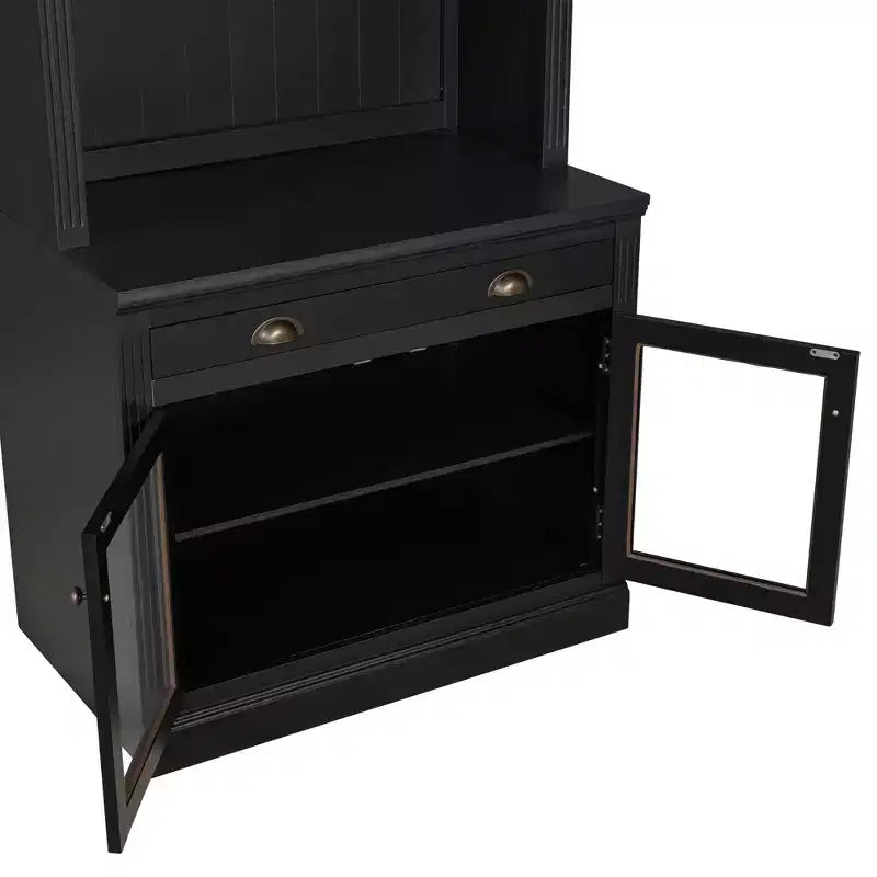 Estantería moderna con 2 puertas de vidrio, estante ajustable y cajón de almacenamiento