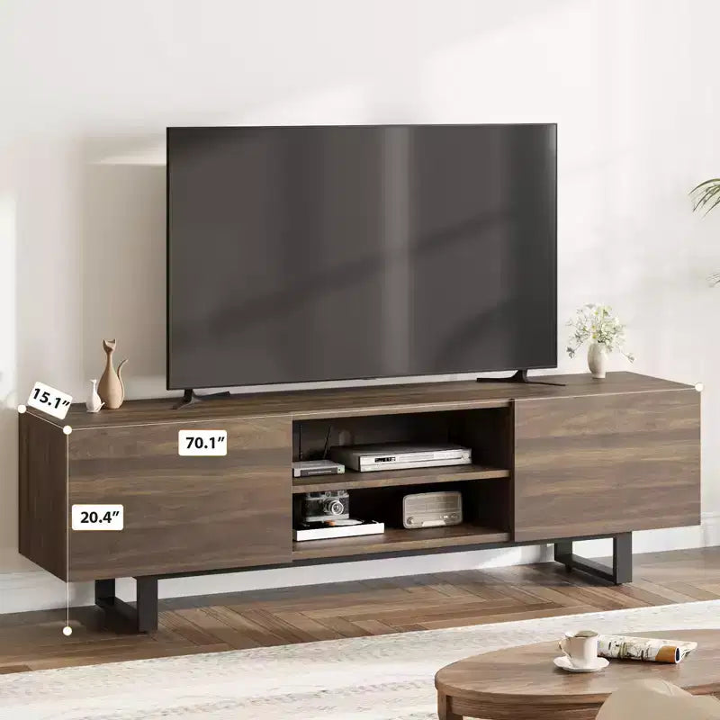 TV-Schrank im Industriestil mit zwei Schubladen, geeignet für 80-Zoll-Fernseher, Medienmöbel aus Holz für Wohnzimmer