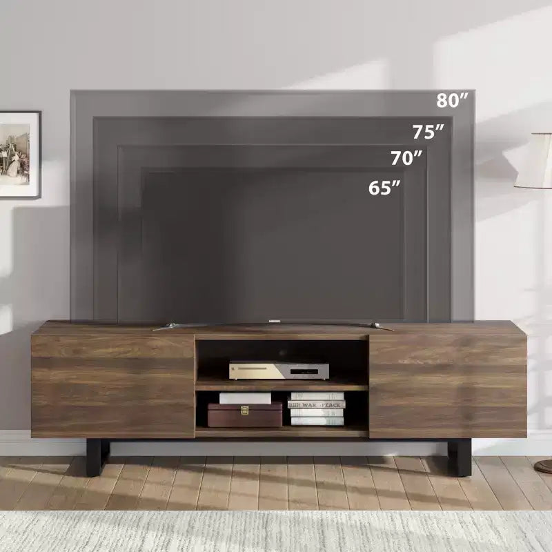 TV-Schrank im Industriestil mit zwei Schubladen, geeignet für 80-Zoll-Fernseher, Medienmöbel aus Holz für Wohnzimmer
