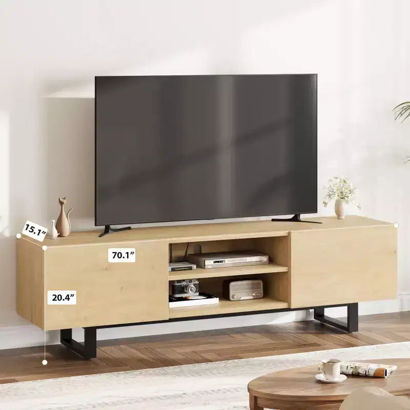 TV-Schrank im Industriestil mit zwei Schubladen, geeignet für 80-Zoll-Fernseher, Medienmöbel aus Holz für Wohnzimmer