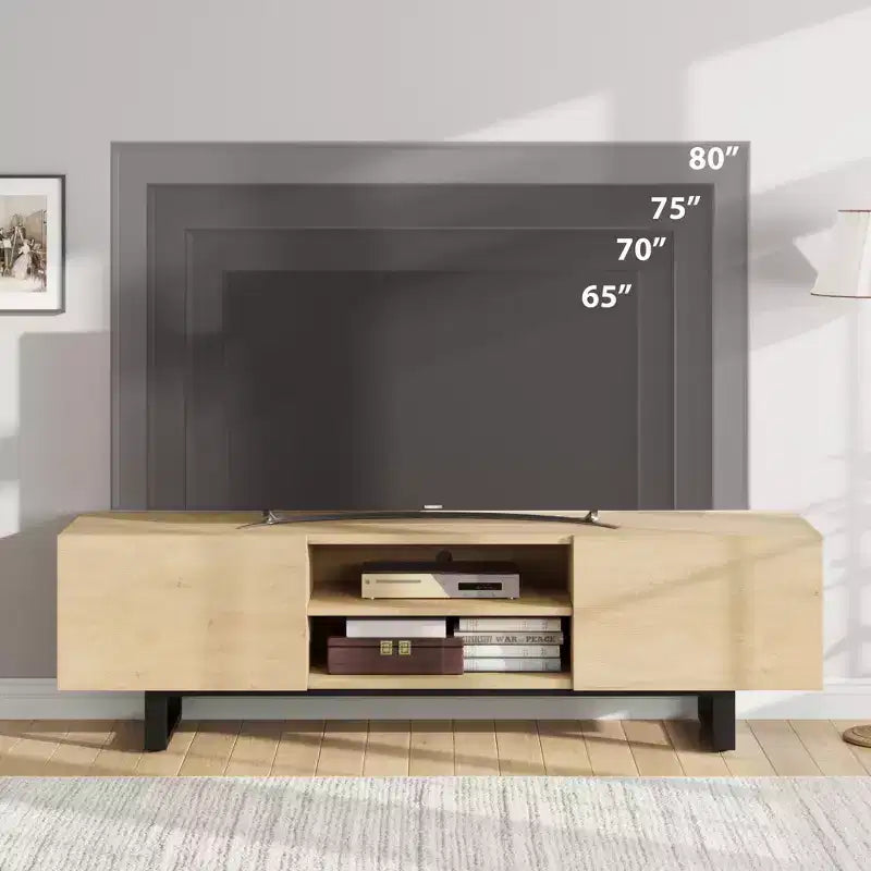 TV-Schrank im Industriestil mit zwei Schubladen, geeignet für 80-Zoll-Fernseher, Medienmöbel aus Holz für Wohnzimmer
