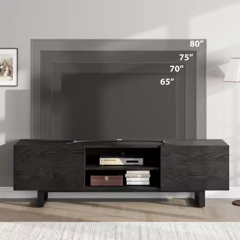 TV-Schrank im Industriestil mit zwei Schubladen, geeignet für 80-Zoll-Fernseher, Medienmöbel aus Holz für Wohnzimmer