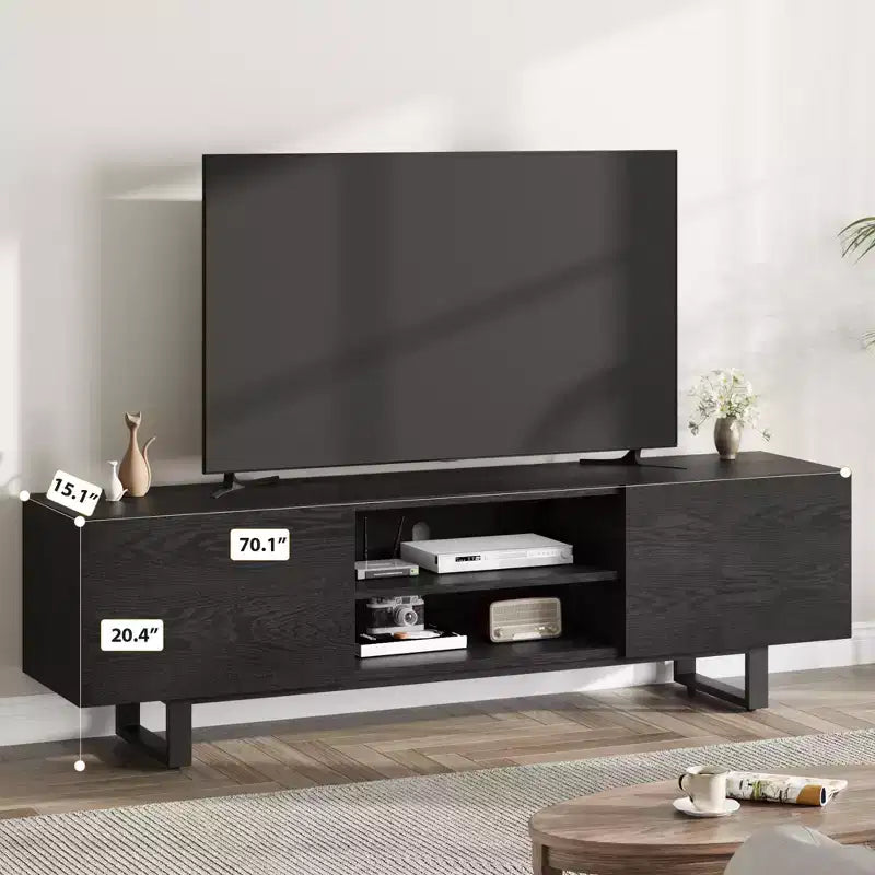TV-Schrank im Industriestil mit zwei Schubladen, geeignet für 80-Zoll-Fernseher, Medienmöbel aus Holz für Wohnzimmer