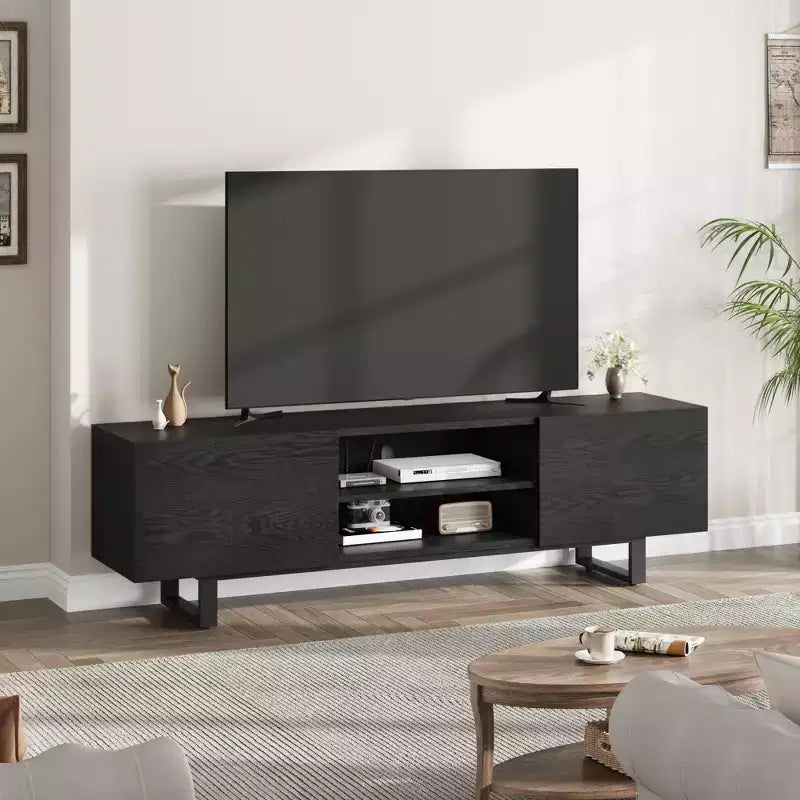 TV-Schrank im Industriestil mit zwei Schubladen, geeignet für 80-Zoll-Fernseher, Medienmöbel aus Holz für Wohnzimmer