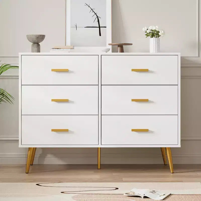 Konsolentisch mit 6 Schubladen, hohe Kommode mit Schubladenturm und Stauraum für Schlafzimmer, Kleiderschrank, Wohnzimmer, Flur und Eingangsbereich