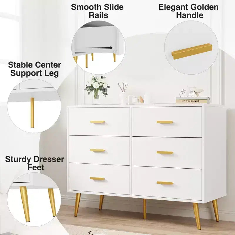 Konsolentisch mit 6 Schubladen, hohe Kommode mit Schubladenturm und Stauraum für Schlafzimmer, Kleiderschrank, Wohnzimmer, Flur und Eingangsbereich