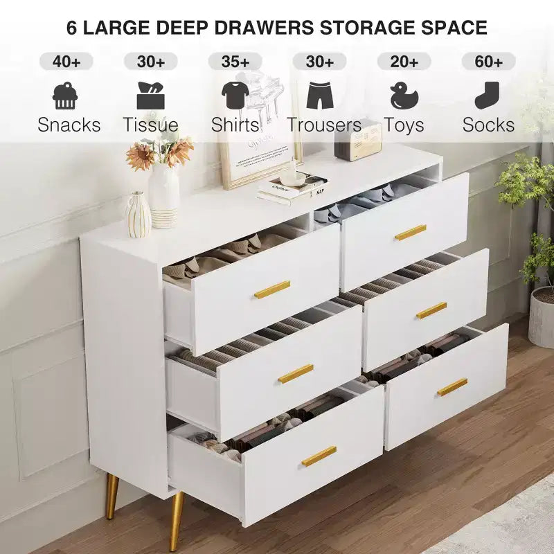 Konsolentisch mit 6 Schubladen, hohe Kommode mit Schubladenturm und Stauraum für Schlafzimmer, Kleiderschrank, Wohnzimmer, Flur und Eingangsbereich
