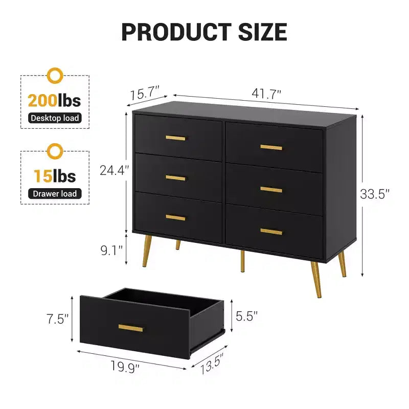 Mesa consola con 6 cajones, cómoda alta con cajones y organizador de almacenamiento vertical para dormitorio, armario, sala de estar, pasillo y entrada