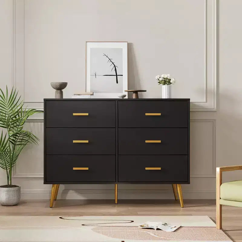 Mesa consola con 6 cajones, cómoda alta con cajones y organizador de almacenamiento vertical para dormitorio, armario, sala de estar, pasillo y entrada