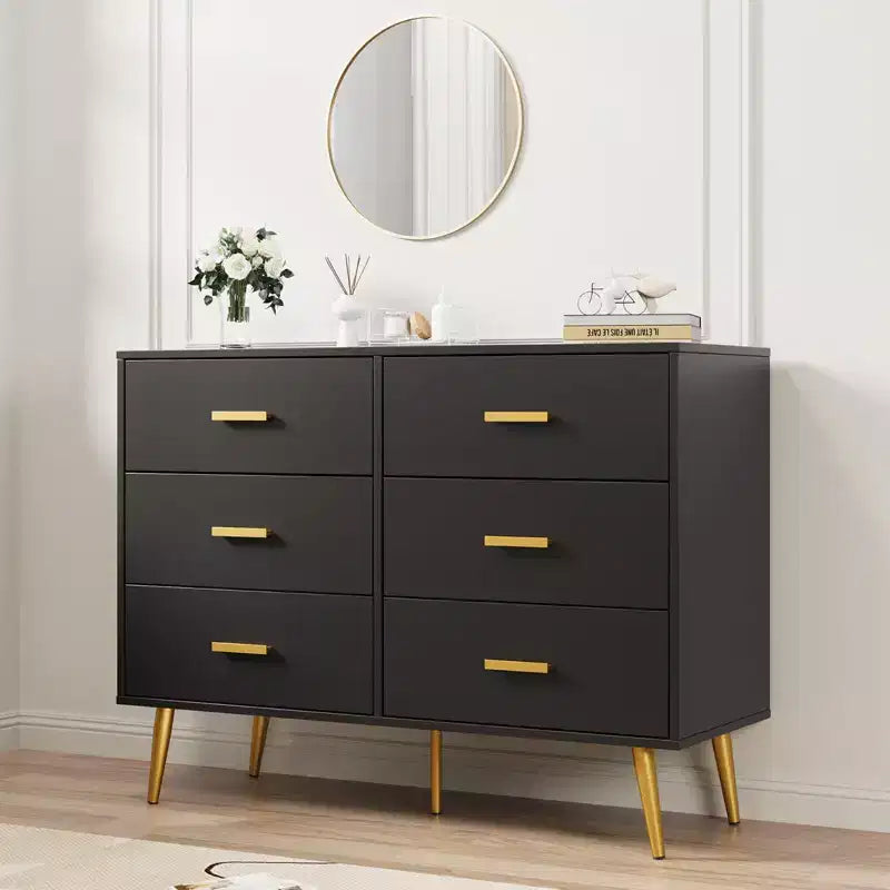 Konsolentisch mit 6 Schubladen, hohe Kommode mit Schubladenturm und Stauraum für Schlafzimmer, Kleiderschrank, Wohnzimmer, Flur und Eingangsbereich