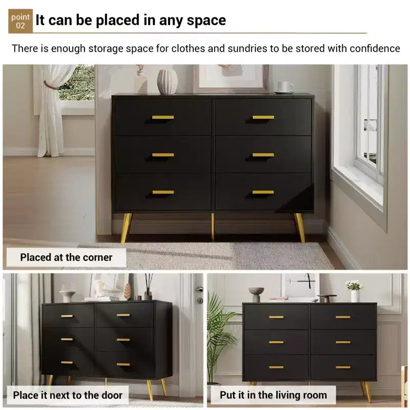 Konsolentisch mit 6 Schubladen, hohe Kommode mit Schubladenturm und Stauraum für Schlafzimmer, Kleiderschrank, Wohnzimmer, Flur und Eingangsbereich