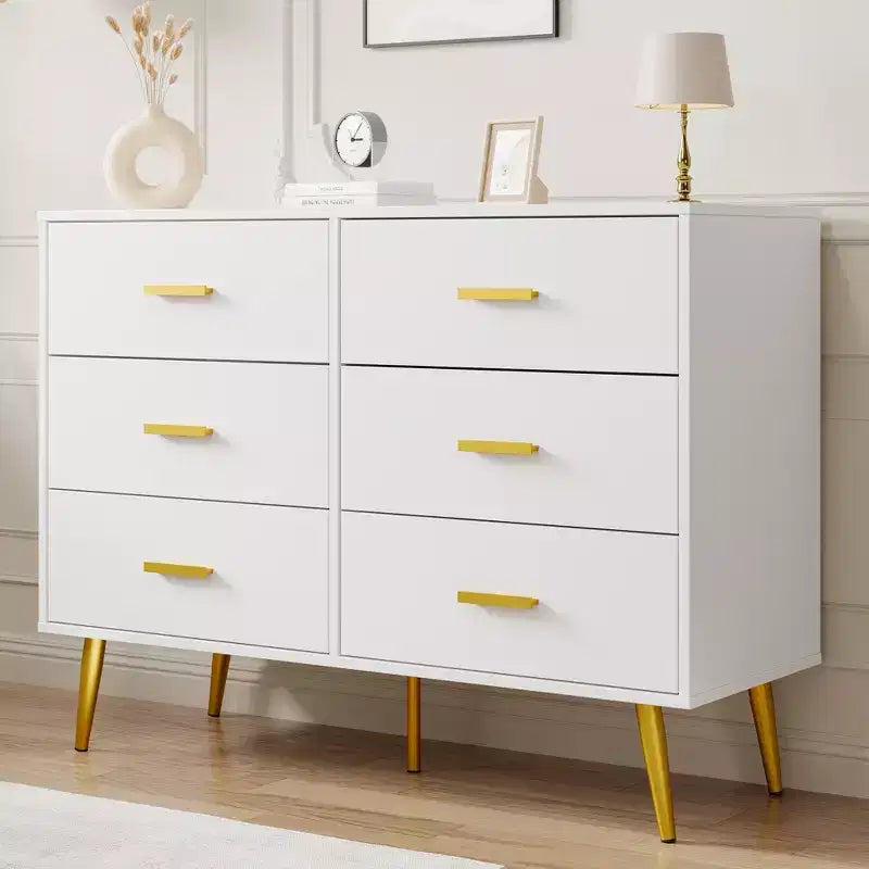Mesa consola con 6 cajones, cómoda alta con cajones y organizador de almacenamiento vertical para dormitorio, armario, sala de estar, pasillo y entrada