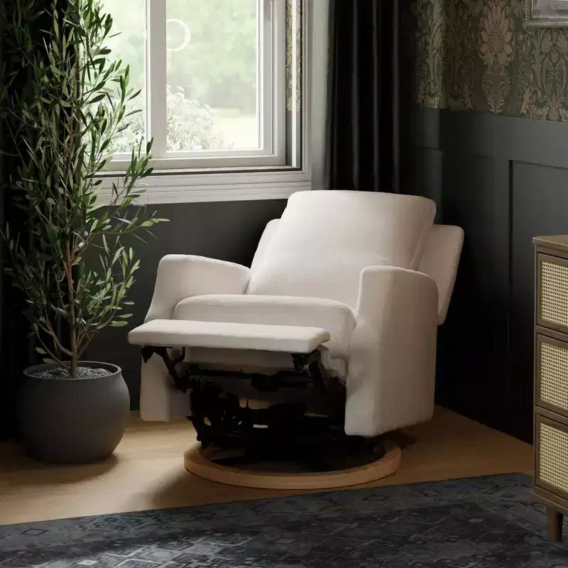 Fauteuil inclinable électrique et pivotant avec glissière - tissu écologique Performance Cream