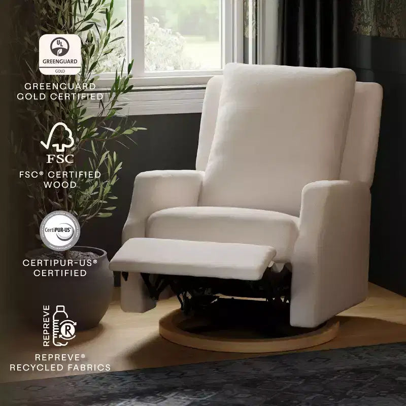 Fauteuil inclinable électrique et pivotant avec glissière - tissu écologique Performance Cream