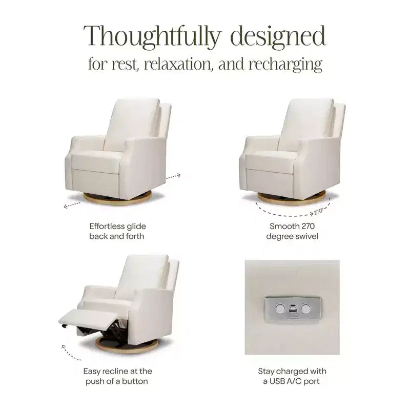 Fauteuil inclinable électrique et pivotant avec glissière - tissu écologique Performance Cream
