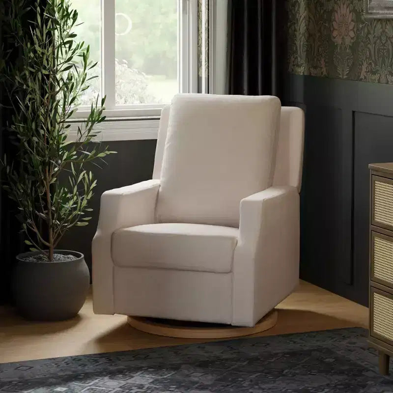 Fauteuil inclinable électrique et pivotant avec glissière - tissu écologique Performance Cream