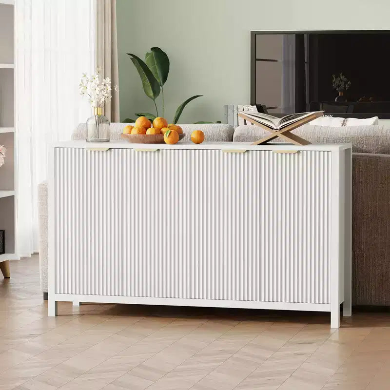 Buffet moderne cannelé de 55 pouces avec rangement, bahut en bois à 4 portes avec étagère réglable pour salle à manger, cuisine et salon