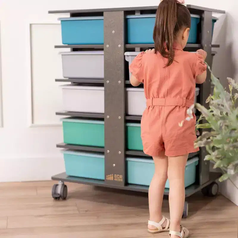 Mobiler Aufbewahrungsturm mit 20 Fächern und 20 Boxen, 5x4, Kindermöbel