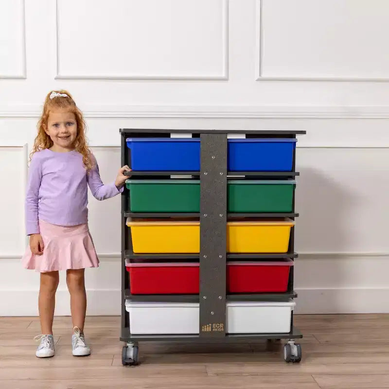 Mobiler Aufbewahrungsturm mit 20 Fächern und 20 Boxen, 5x4, Kindermöbel