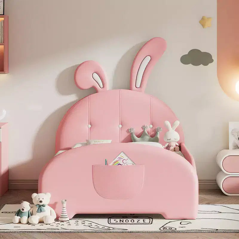 Polsterbett für Einzelmatratze, Prinzessinnen-Bettrahmen in Hasenform für Jungen und Mädchen, Einzelbett mit Kopf- und Fußteil für Kinder