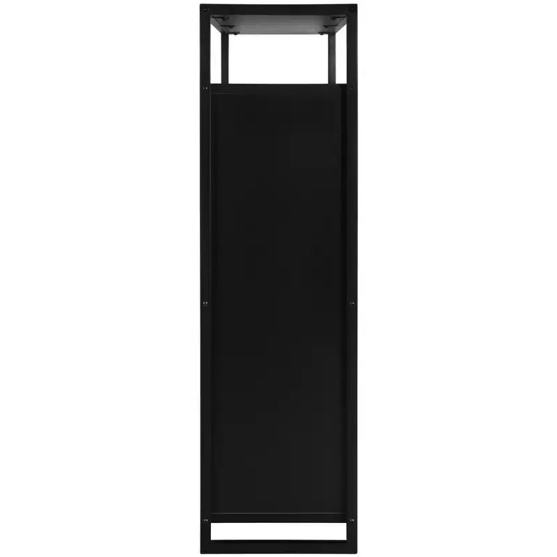 Schuhschrank mit 2 Türen und 4 Ablagen, moderner Organizer, schwarzes Metallgestell, 2 Klappfächer