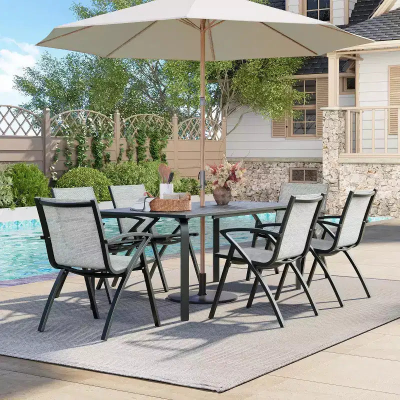 Table de patio en aluminium de qualité marine, table de salle à manger moderne d’extérieur pour restaurants, jardins et abords de piscine