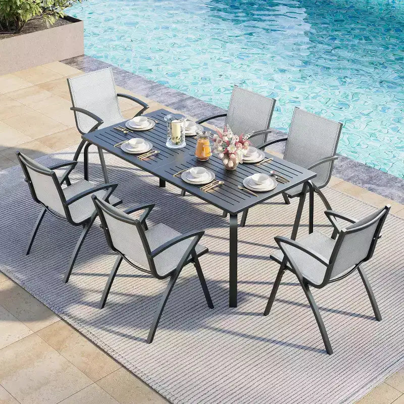 Table de patio en aluminium de qualité marine, table de salle à manger moderne d’extérieur pour restaurants, jardins et abords de piscine