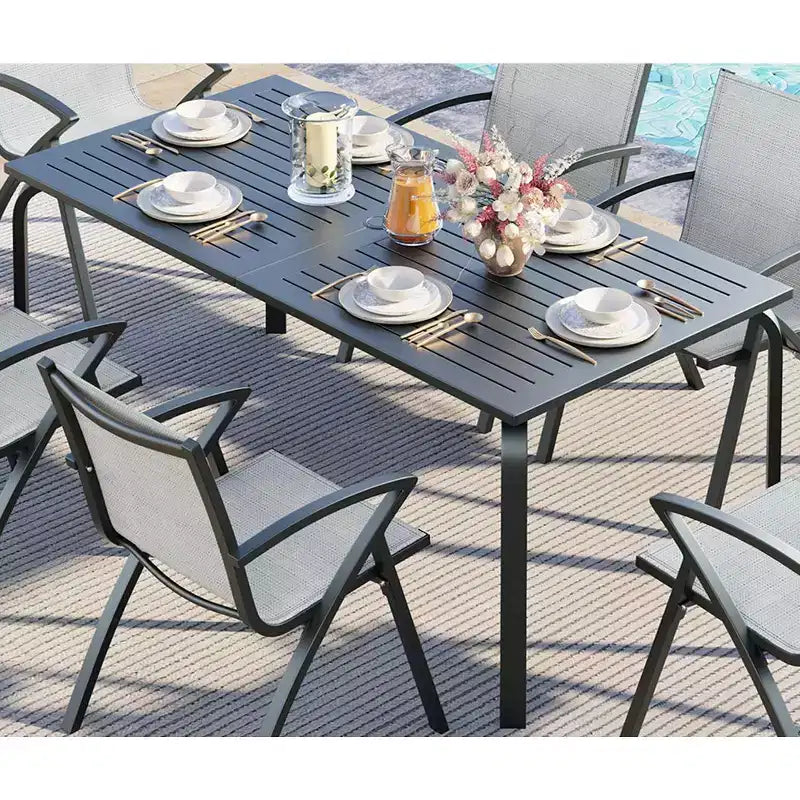 Table de patio en aluminium de qualité marine, table de salle à manger moderne d’extérieur pour restaurants, jardins et abords de piscine