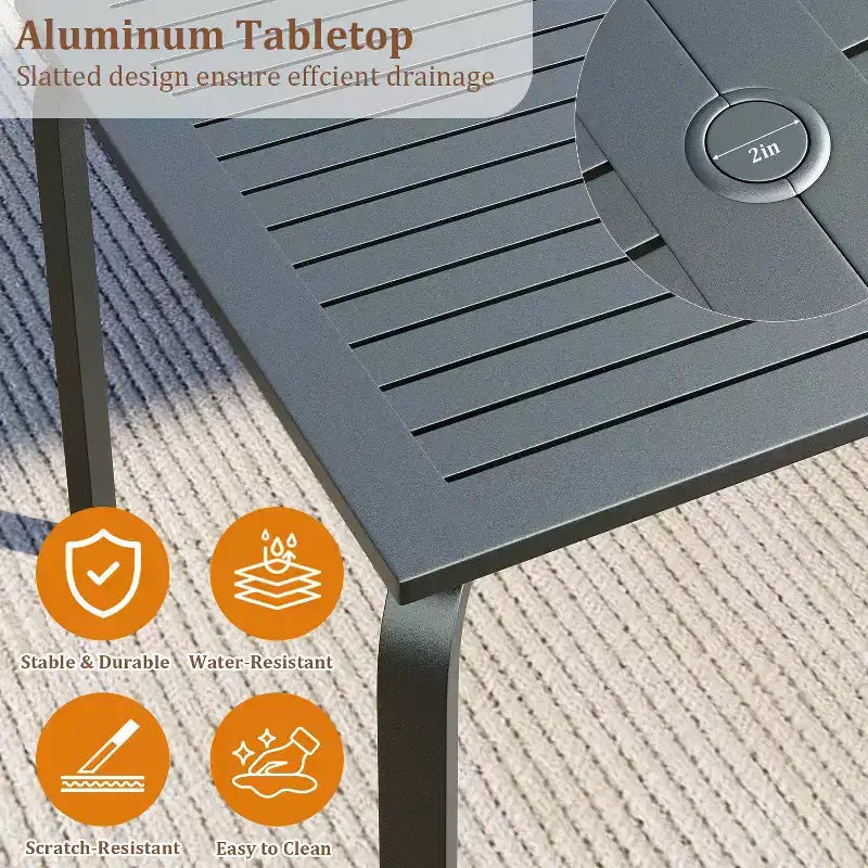 Table de patio en aluminium de qualité marine, table de salle à manger moderne d’extérieur pour restaurants, jardins et abords de piscine