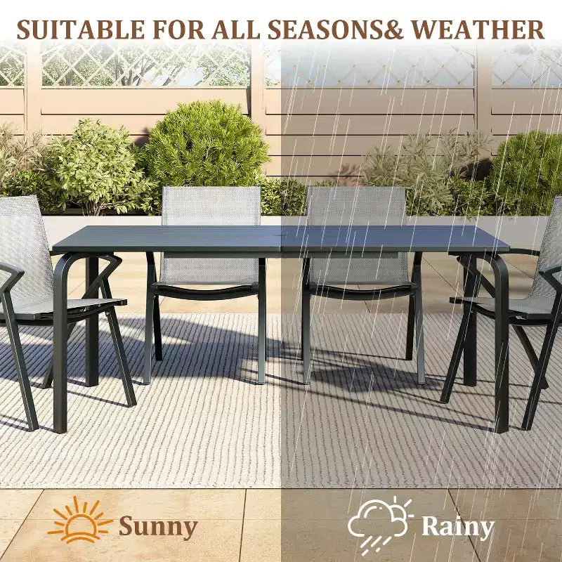 Table de patio en aluminium de qualité marine, table de salle à manger moderne d’extérieur pour restaurants, jardins et abords de piscine