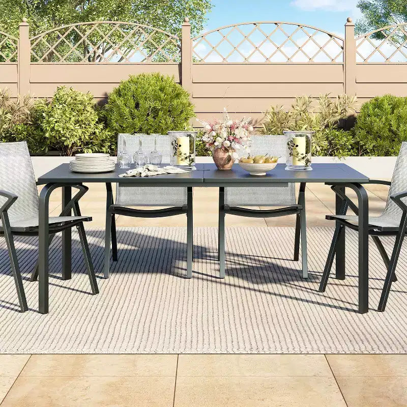 Table de patio en aluminium de qualité marine, table de salle à manger moderne d’extérieur pour restaurants, jardins et abords de piscine