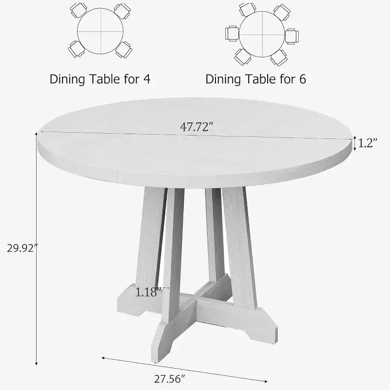 Table ronde de salle à manger pour 4 à 6 personnes, 47 pouces, avec pied central en bois (table uniquement)