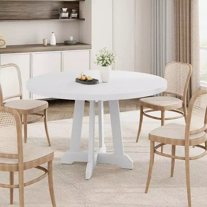 Table ronde de salle à manger pour 4 à 6 personnes, 47 pouces, avec pied central en bois (table uniquement)